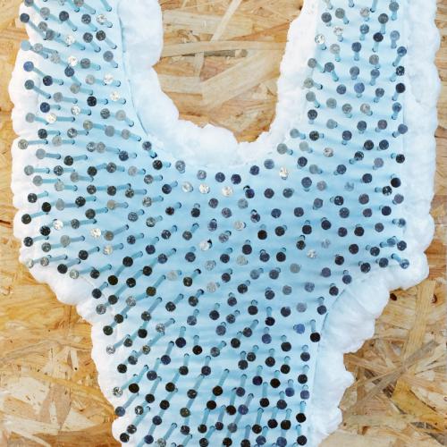 relief mural - série ''TRIADE'' - clous torsadés sur bois et résine - 81x52x15 cm