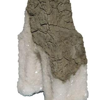 Sculpture '''ST-S470'' cristallisation de sel - terre crue sur bois sculpté- série ''le Sel de la Terre'' - 58x40x25 cm