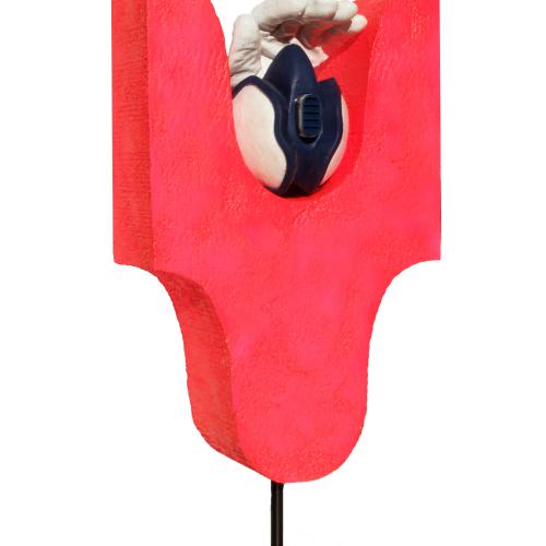 Sculpture ST-S630 série''Respiro'' - extrudé peint fluo rose foncé+ masque protection+ gant - 65x32x17 cm