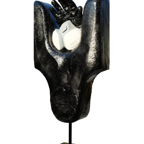 Sculpture ST-S631- série''Respiro''- peinture sur résine+masque protection+gant - 70x35x15 cm