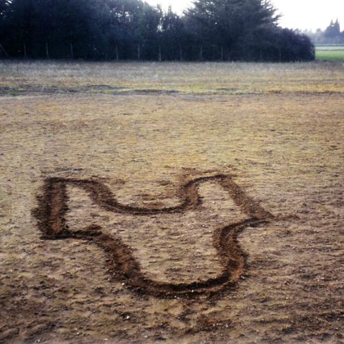 ''Signe de terre'' - tracé de la FORME JORDI sur terrain de l'atelier- 800x500 cm
