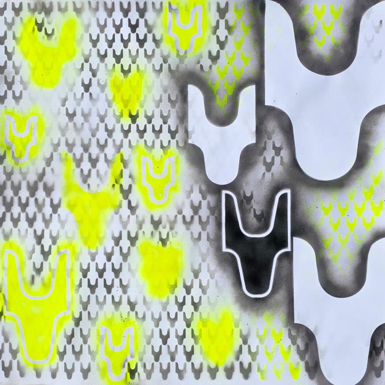 série ''peinture fluo'' - ST-P101 - fluo jaune C , Noir et gris sur papier 150x150 cm