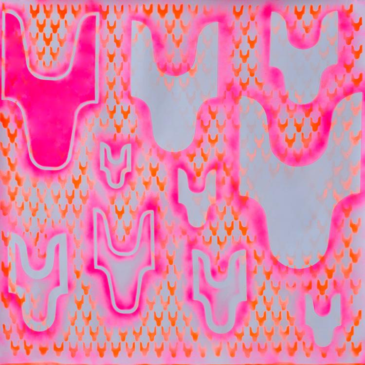 série ''peinture fluo'' - ST-P103 - fluo rose et orange sur papier 150x150 cm