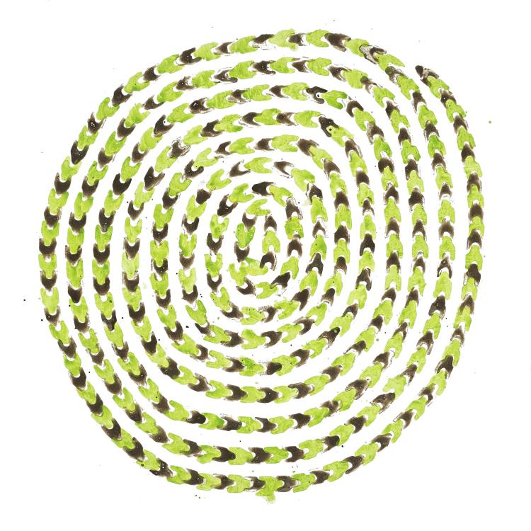 série ''Spirale'' - jus de terre + peinture sur papier- 100x70 cm