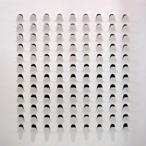 Peinture de la série ''Les Languettes'' - '' ST-P1037'' N/B- acrylique - bâche PVC sur panneau de bois -115x115x6 cm