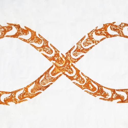 Série ''Rouille'' sur toile libre- '' Le Huit couché ''- empreintes avec F.1991- 210 x 320 cm- 