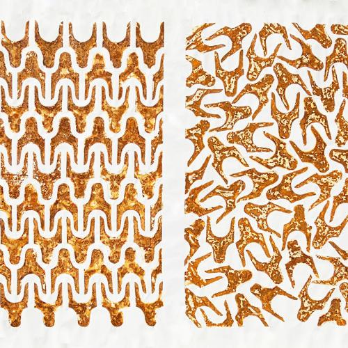 série ''Rouille'' sur toile libre- '' Ordre et Désordre''- empreintes ''Forme initiale'' de1991- 210 x 320 cm